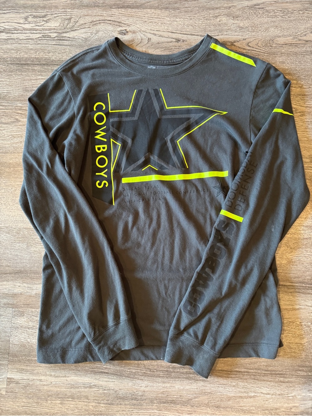 NFL Cowboys Long Sleeve Shirt - Charcoal with Neon Yellow Accents